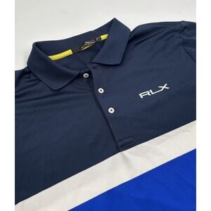 RLX Men's XL‎ Logo Striped Jersey Polyester Short Sleeve Polo